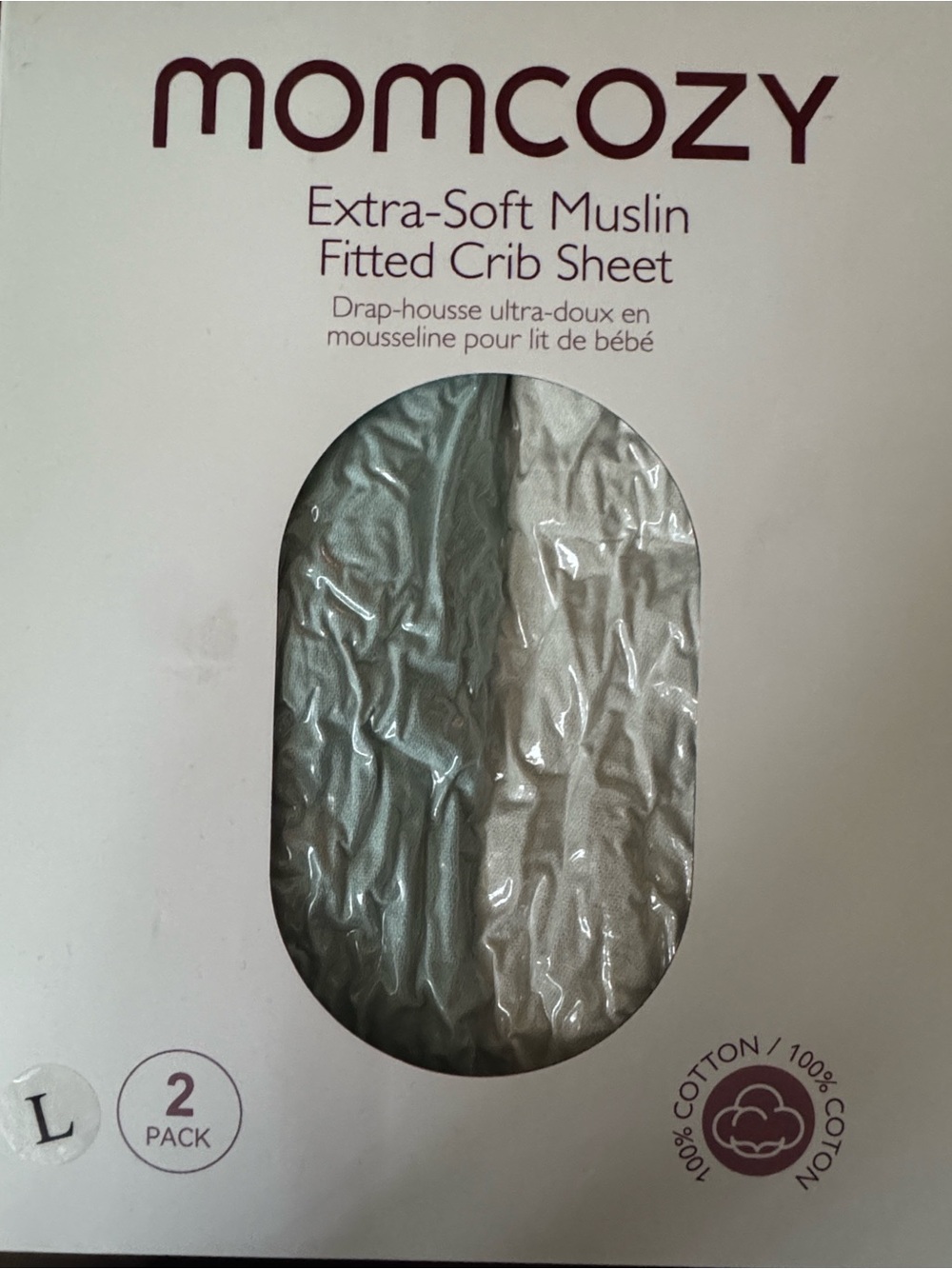 Momcozy Extra-Soft Muslin Fitted Crib Sheet - Light Gray (2 Pack)